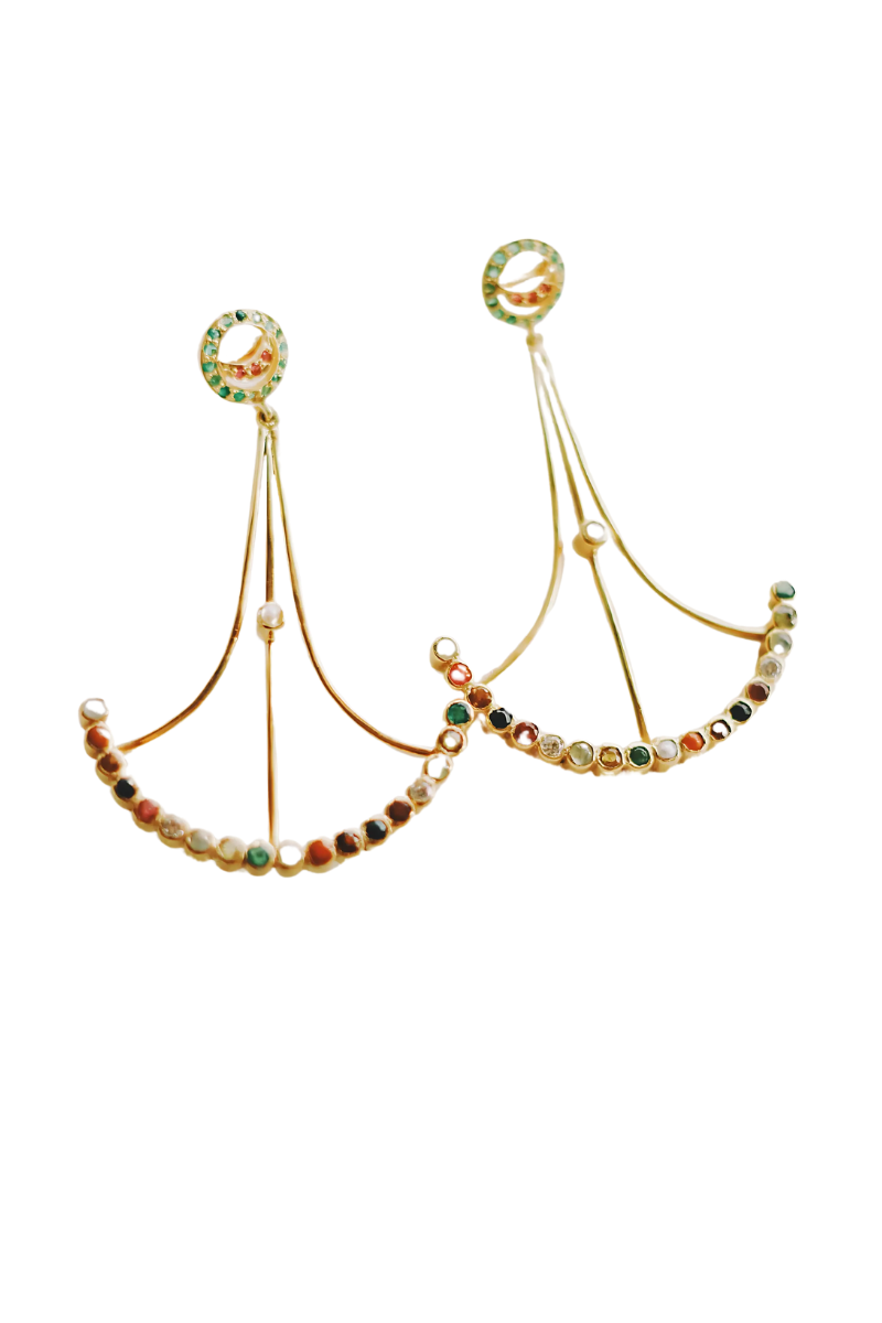 Navaratna Lunar Cycle Chandelier With Moon Stud