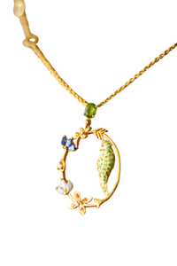 Peridot Studded In Circular Arrow With Kamadeva’s 5 Flowers Necklace (Gold-plated)