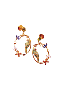 Peridot Studded Parrot In Circular Arrow With Kamadeva’s 5 Flowers Earrings