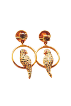 Load image into Gallery viewer, Peridot Studded Parrot Seated In A Swing Stud Earrings (Gold-plated)
