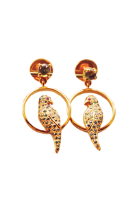 Peridot Studded Parrot Seated In A Swing Stud Earrings (Gold-plated)