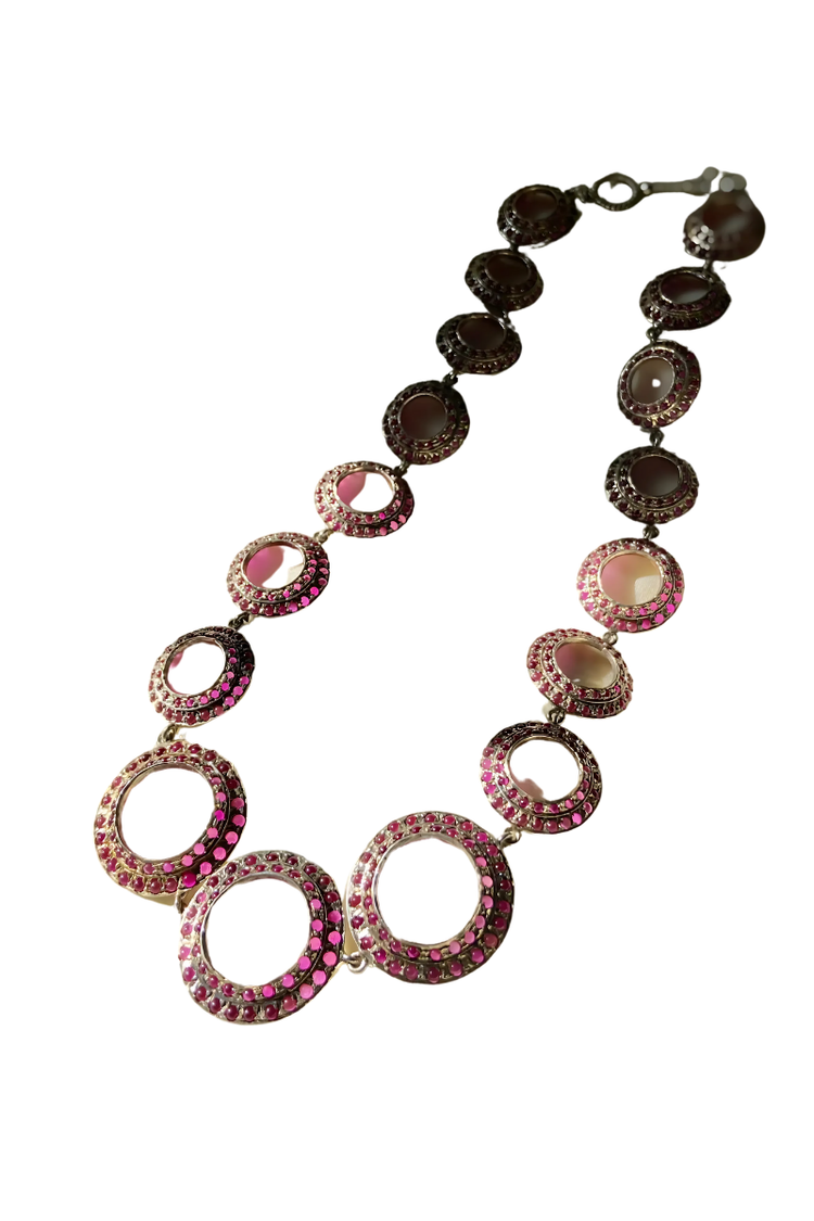 Ruby Circle Grandeur Necklace- Silver