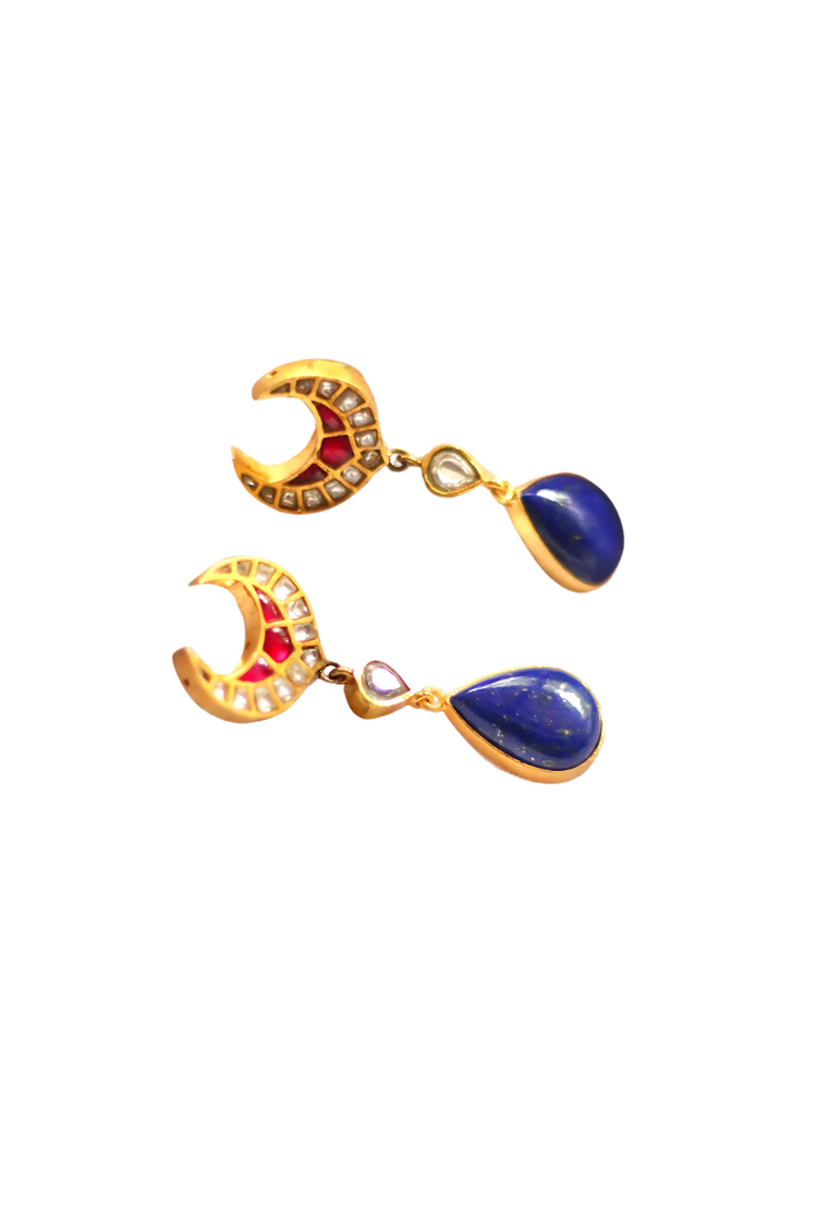 The Meera Lapis Jadau Crescent Earrings