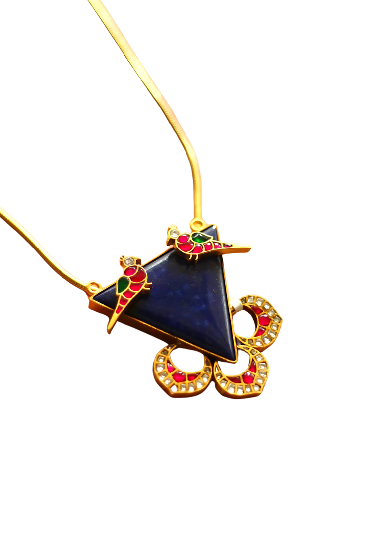 The Mohini Birds in Love Lapis Triangle Jadau Pendant