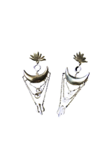 Trishul Lotus Moon Chandelier Earrings (Silver)
