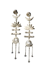 Trishul Moon Lotus Spiral Devi Earrings (Silver)