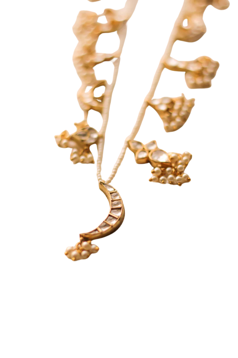 Tsuki Kundan Necklace With Earrings ( Gold )