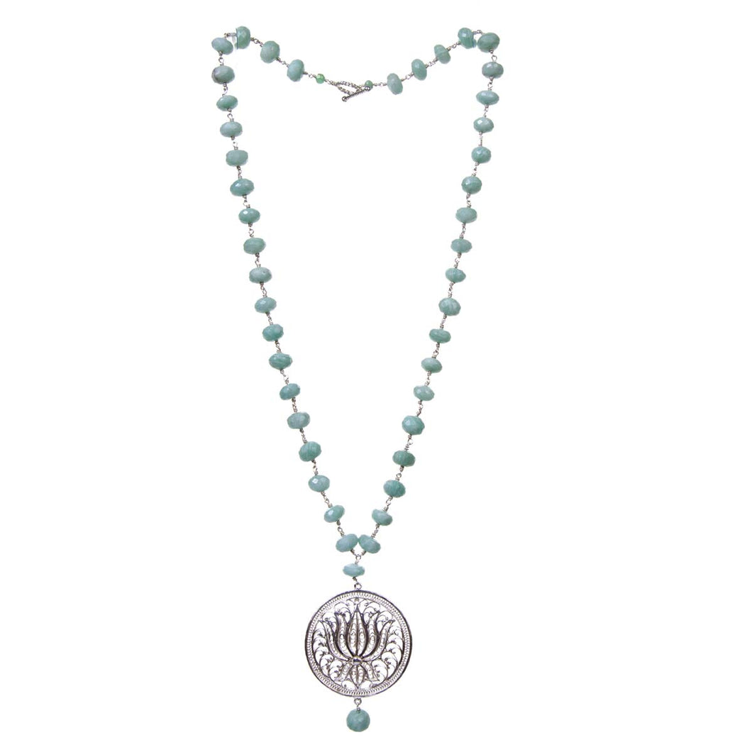 Lotus In My Awakening Necklace On Blue Opal