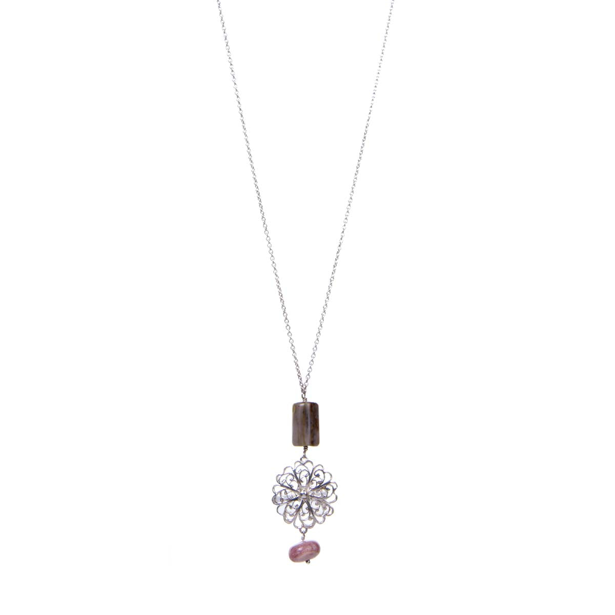 Pink Opla Rhodochrosite Flower Necklace
