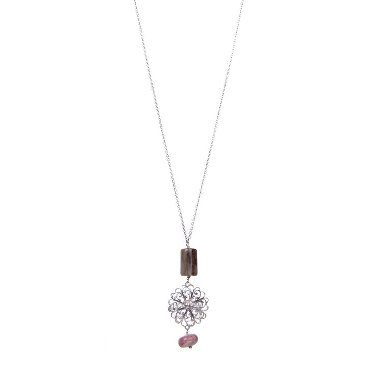 Pink Opla Rhodochrosite Flower Necklace