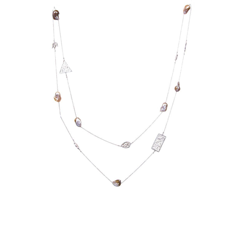 Filigree Baroque Pearl Charm  Necklace
