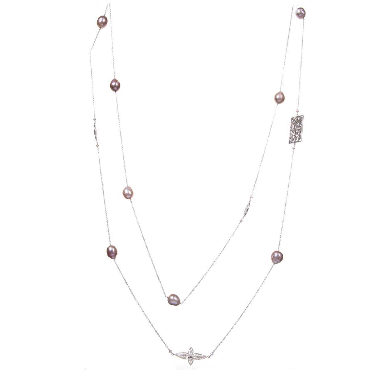 Baroque Pearl Filigree Charm Necklace