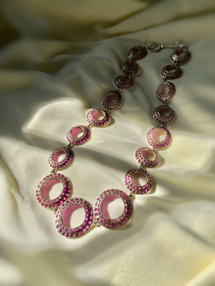 Ruby Circle Grandeur Necklace- Silver