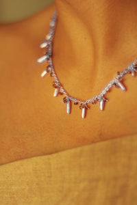Bheeja Necklace with Rice Grains & Tourmaline Beads- Silver