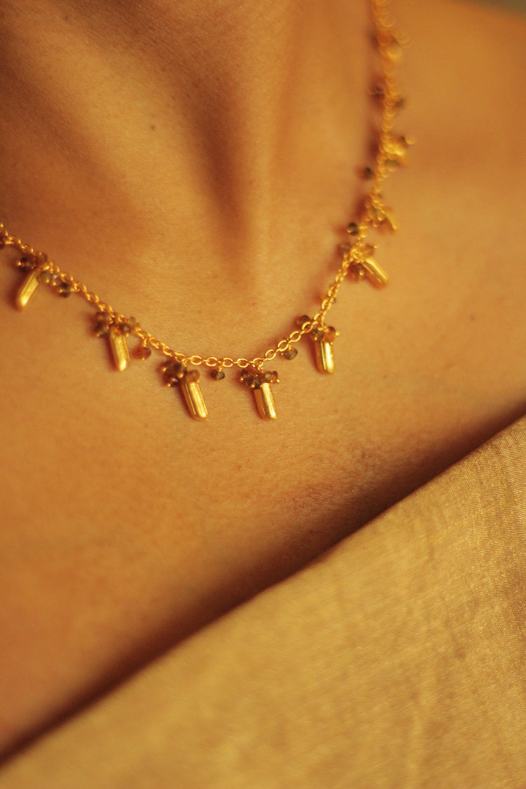 Bheeja Necklace with Rice Grains & Tourmaline Beads- Gold-plated