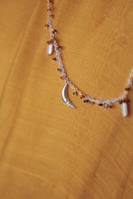 Load image into Gallery viewer, Bheeja Long Necklace with Rice Grains, Crescent Moons &amp; Tourmaline Beads- Silver
