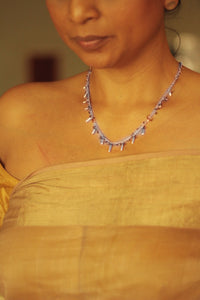 Bheeja Necklace with Rice Grains & Tourmaline Beads- Silver