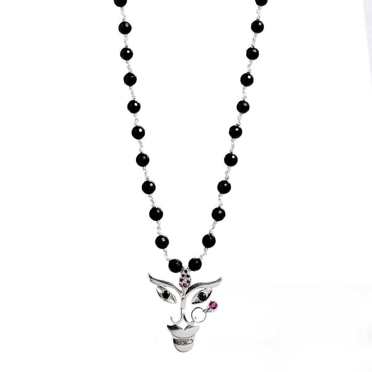 Durga Pendant With Black Onyx Chain (Silver Small)