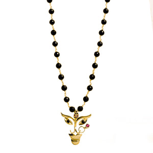 Durga Pendant With Black Onyx Chain (Gold-Plated Small)