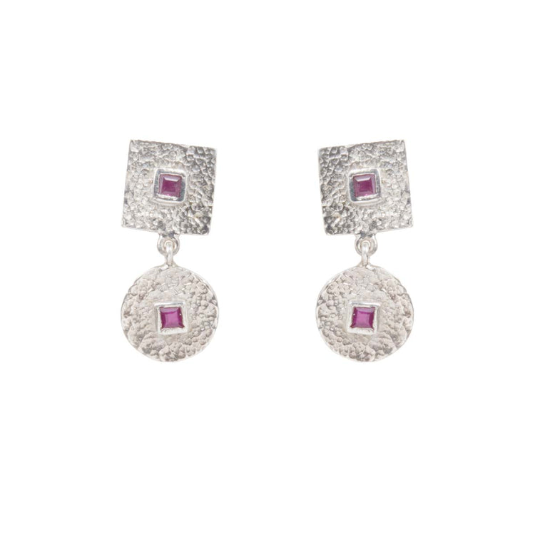 Beaten Coin Ruby Earring