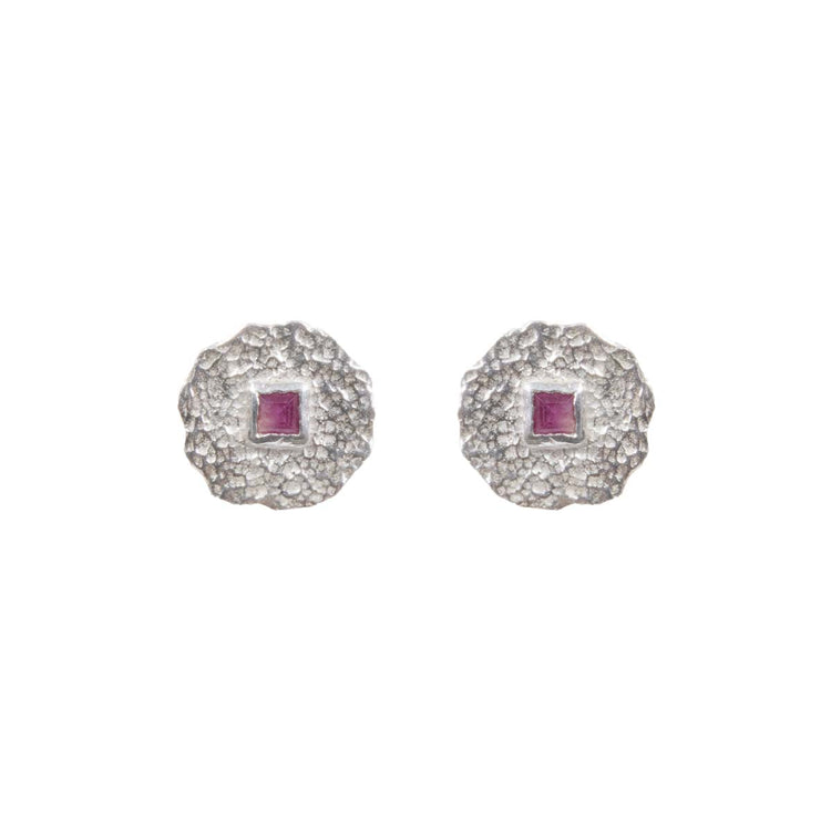 Beaten Coin Ruby Earring