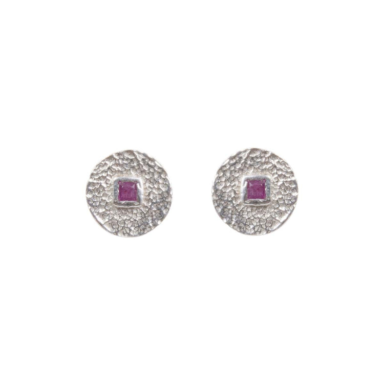 Beaten Coin Ruby Earring