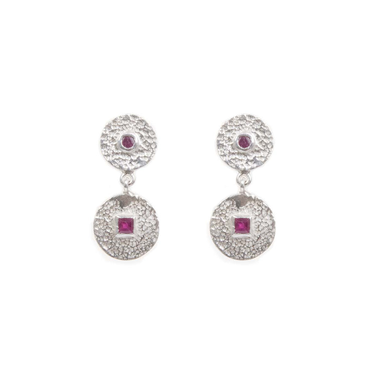 Beaten Coin Ruby Earring