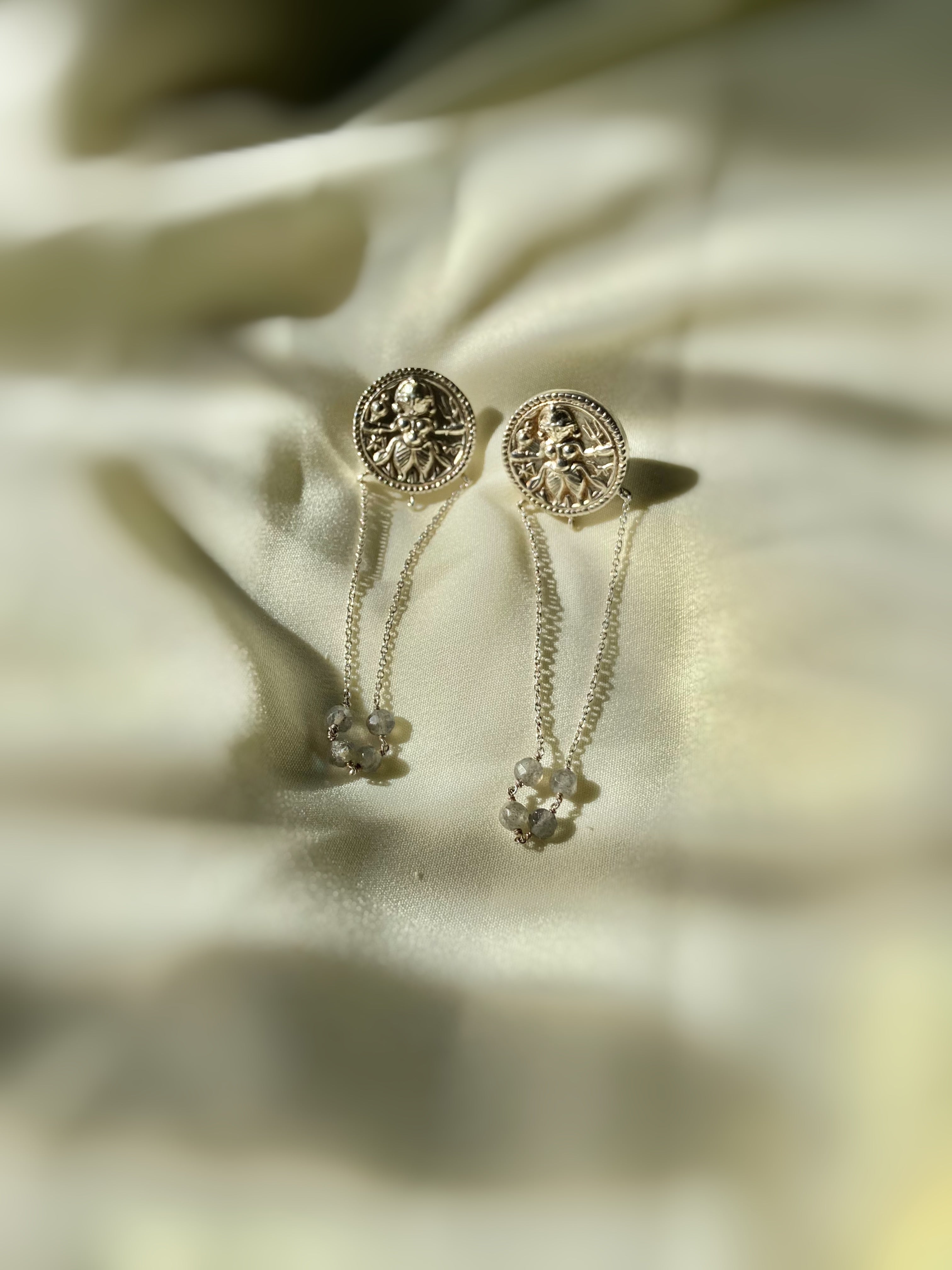 Engraved Coin Chandelier Earrings- Silver