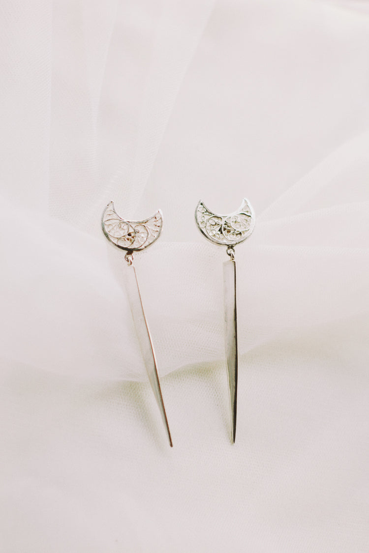 Crescent Moon Filigree Warrior Earrings