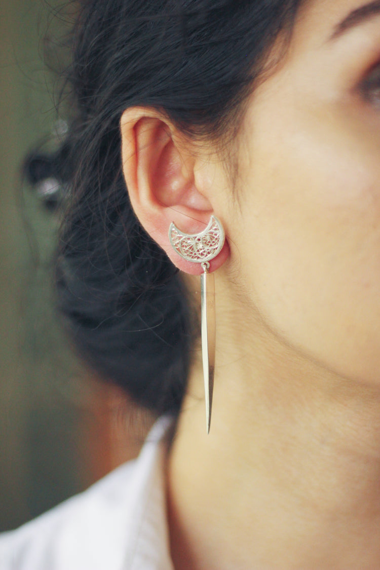 Crescent Moon Filigree Warrior Earrings