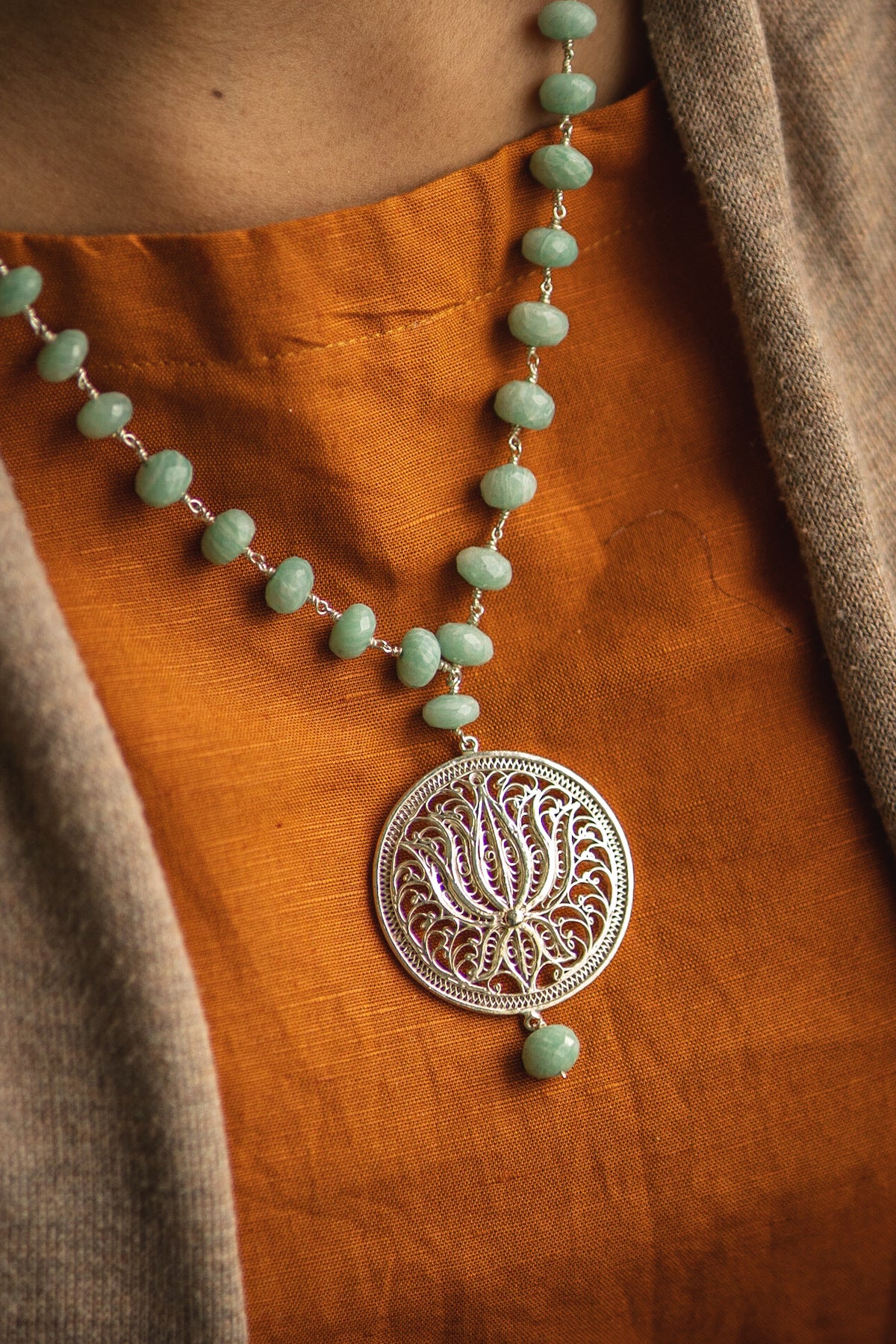 Lotus In My Awakening Necklace On Blue Opal