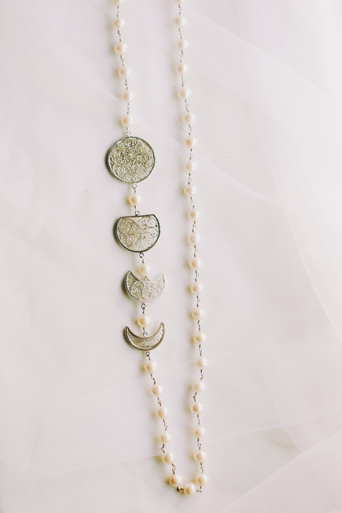 Filigree Phases of the Moon Pearl Necklace