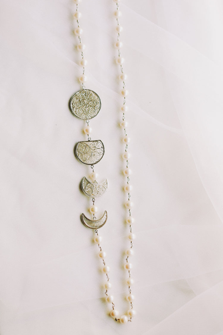Filigree Phases of the Moon Pearl Necklace