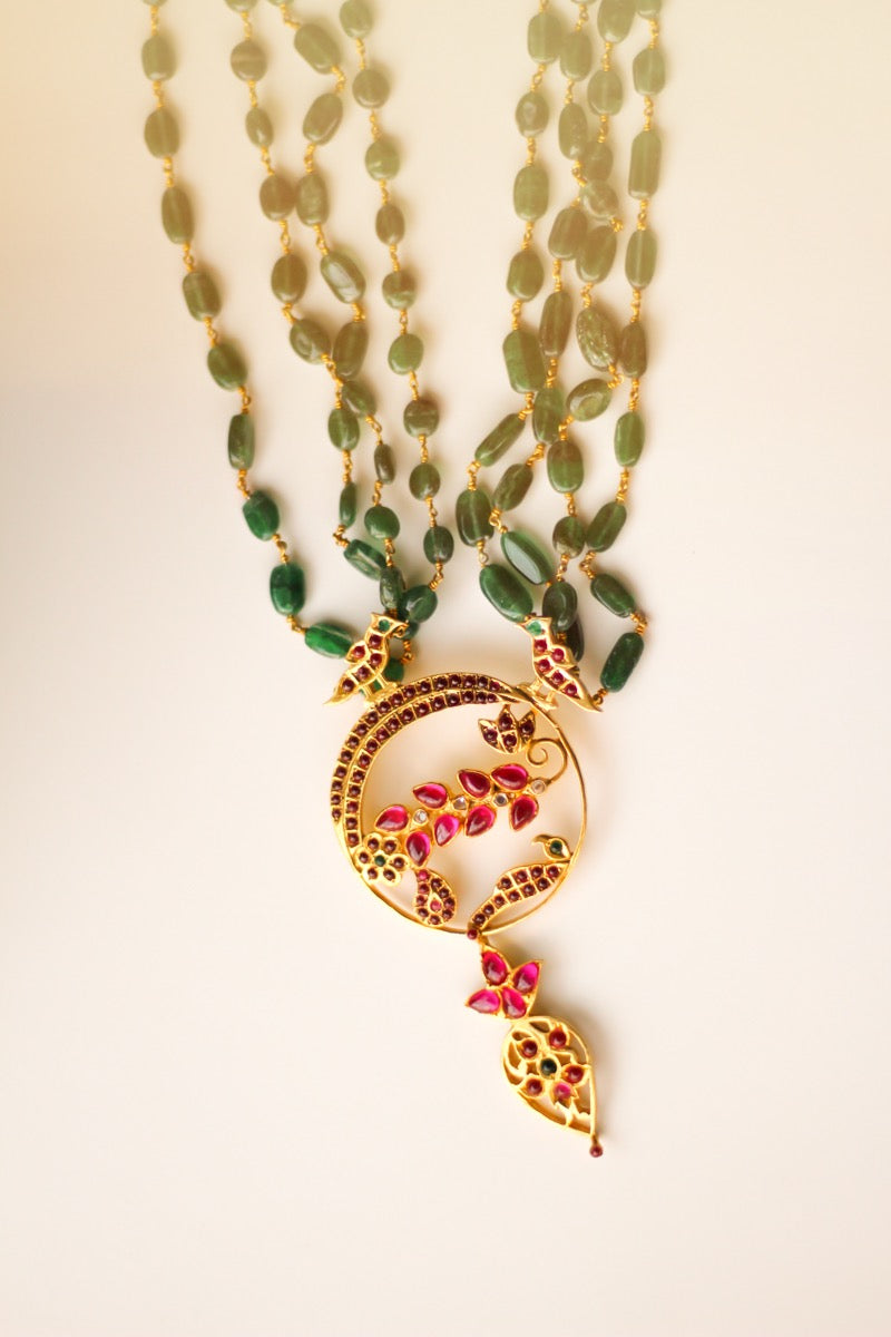 Green Foliage Temple Necklace (Gold-Plated)