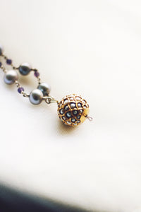 Grey Pearl String With Amethyst Beads and Bikaner Bead