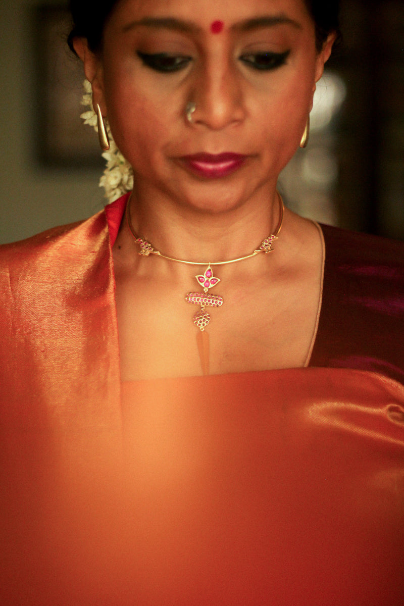Blooming Lotus Temple Choker With Warrior Spike (Gold-plated)