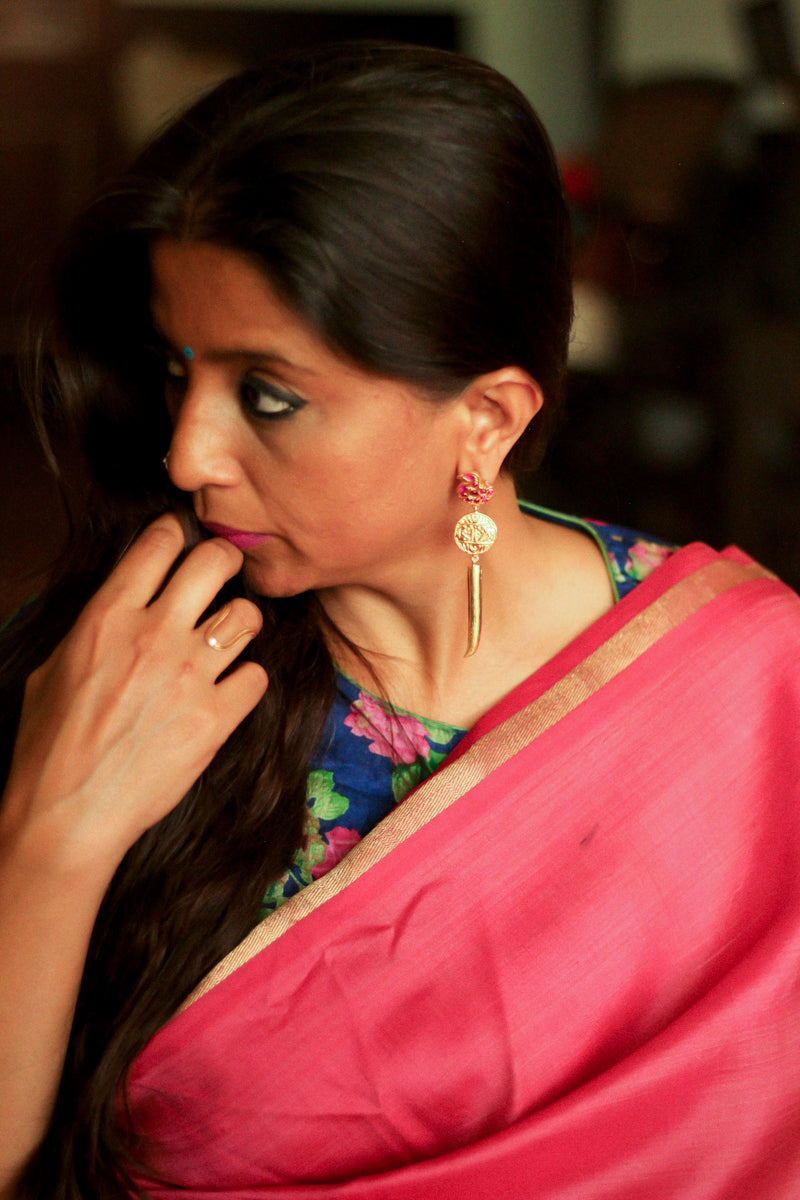 Hamsa Stud Coin Spike Long Earrings (Gold-plated)