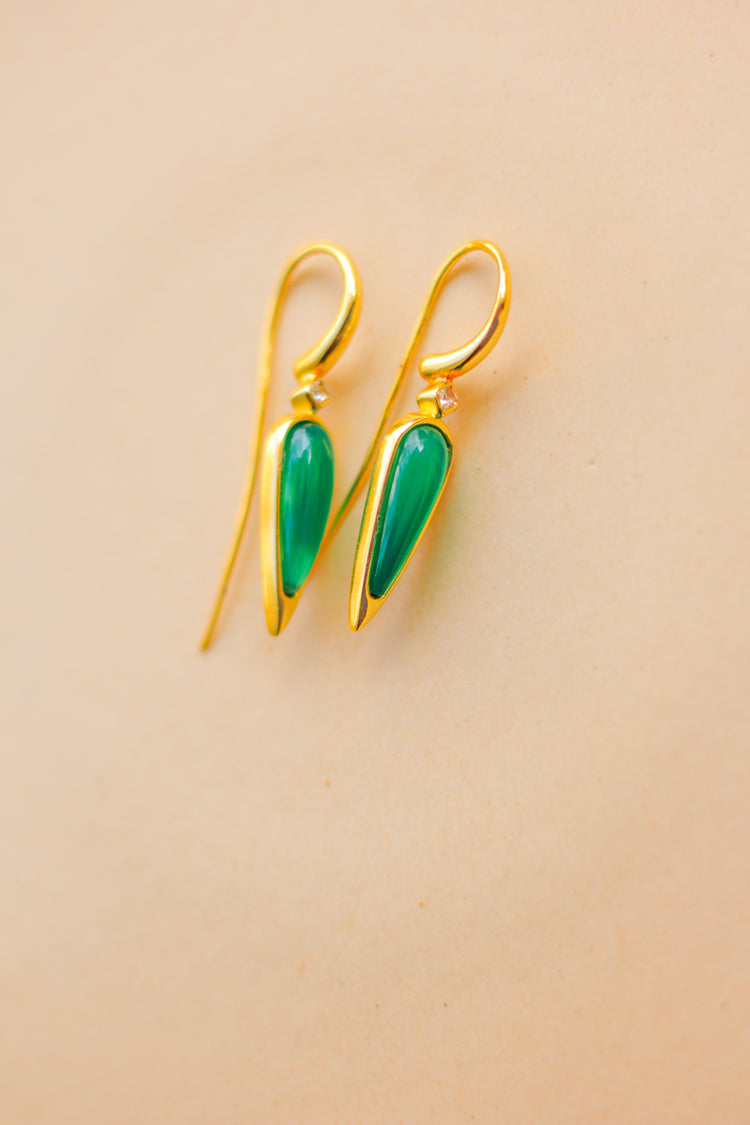 Gemstone Droplet Greek Brass Earrings