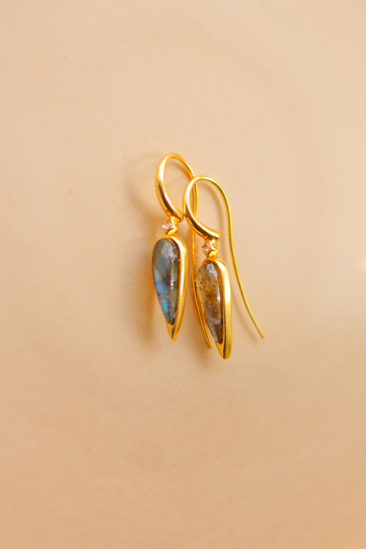 Gemstone Droplet Greek Brass Earrings