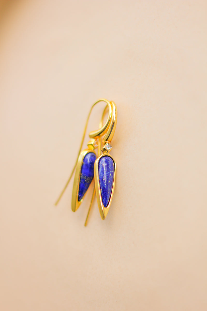 Gemstone Droplet Greek Brass Earrings