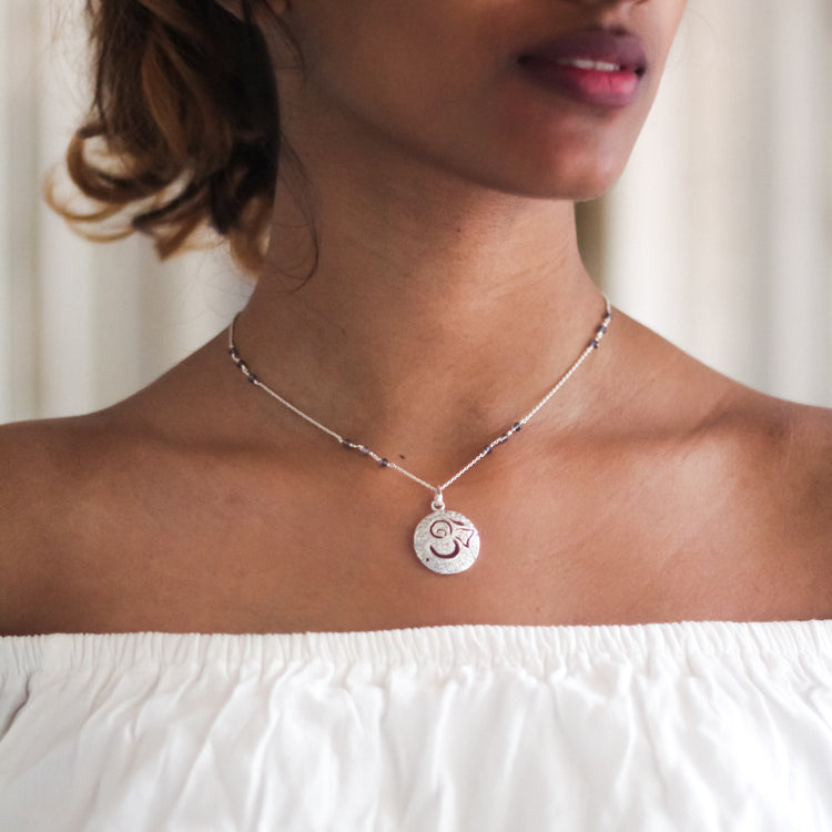 Ganesha Om Pendant With Iolite Beads