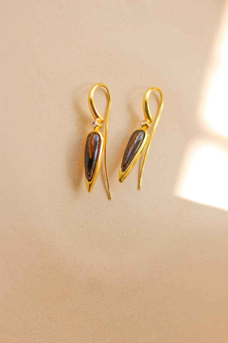 Gemstone Droplet Greek Brass Earrings