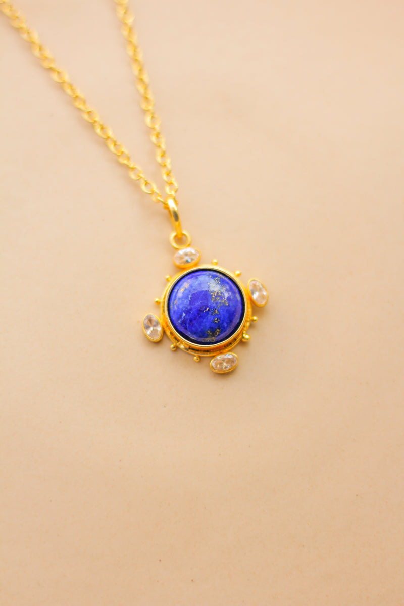 Gemstone Circle Brass Necklace