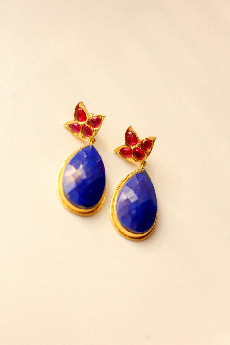 Bloom Lotus Lapis Stud Earrings (Gold-plated)