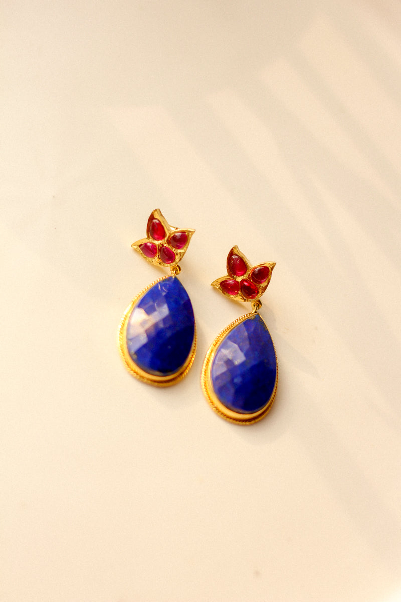 Bloom Lotus Lapis Stud Earrings (Gold-plated)