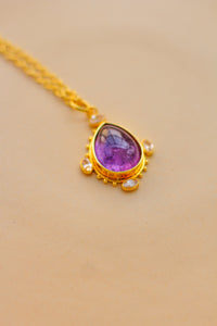 Gemstone Drop Brass Necklace