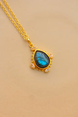 Gemstone Drop Brass Necklace