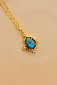 Gemstone Drop Brass Necklace