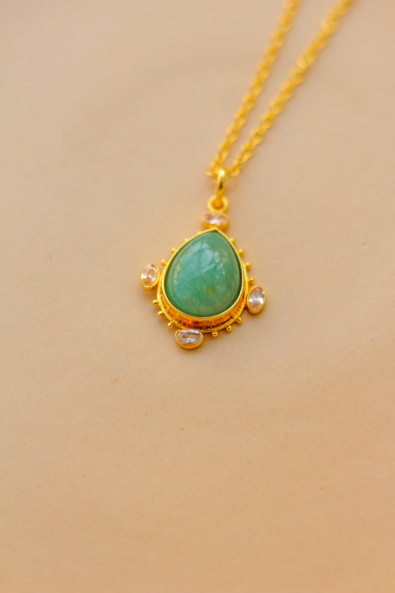 Gemstone Drop Brass Necklace