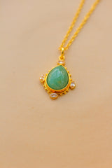 Gemstone Drop Brass Necklace
